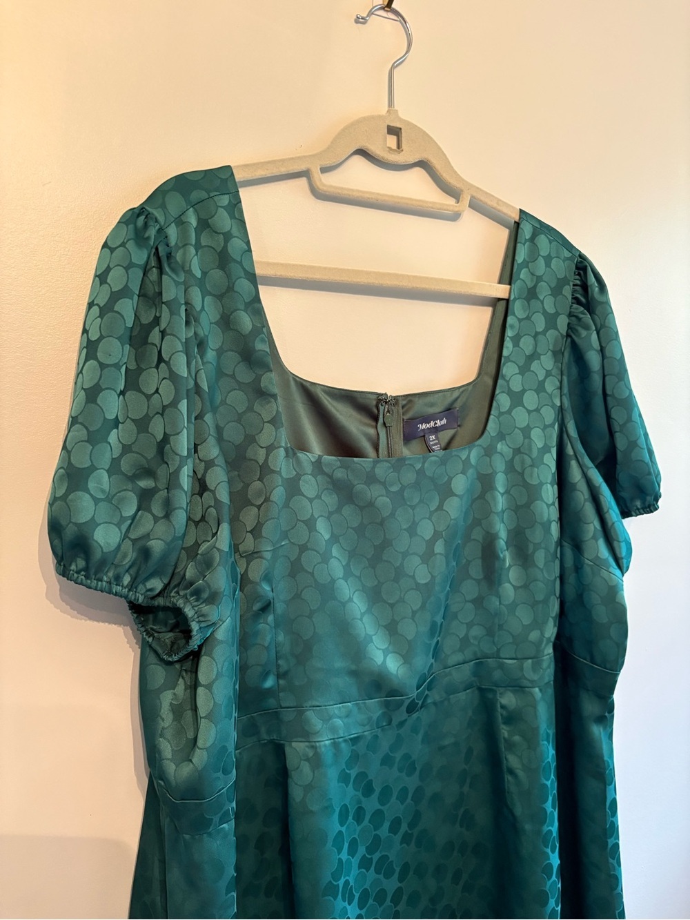 ModCloth women's Green Polka Dot Puff Sleeve jacquard Mini Dress size 2XL - Picture 3 of 11